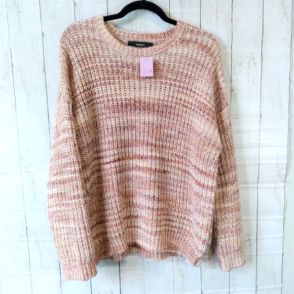 Forever 21 Sweaters - Forever 21 Sweater Women's Beige Red Orange Long Sleeve Knit Crewneck Large EUC